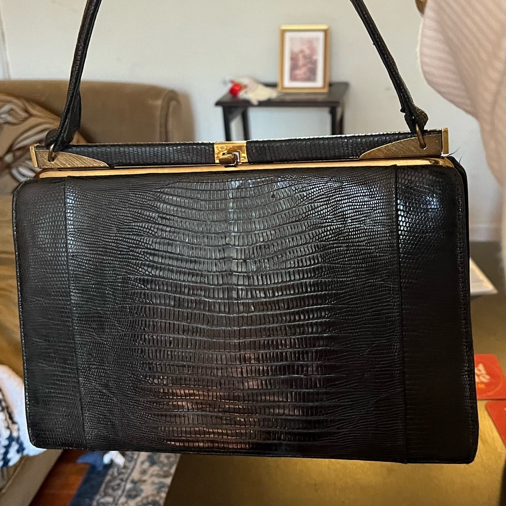 Vintage Crouch & Fitzgerald lizard embossed clasp bag